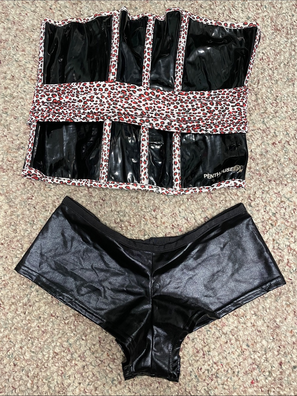 Pleather bustier wired corset top and panty- penthouse brand